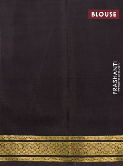 Pure mysore silk saree off white and coffee brown with allover kalamkari digital prints and rettapet zari woven border