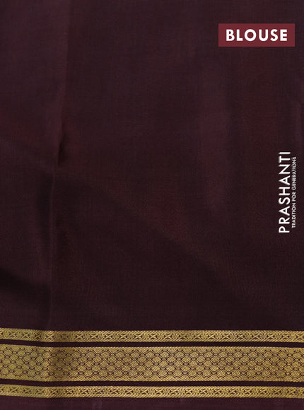 Pure mysore silk saree pastel peach and deep maroon with allover kalamkari digital prints and rettapet zari woven border