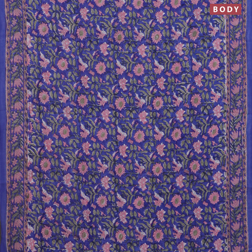 Modal silk saree blue with allover kalamkari prints and printed border