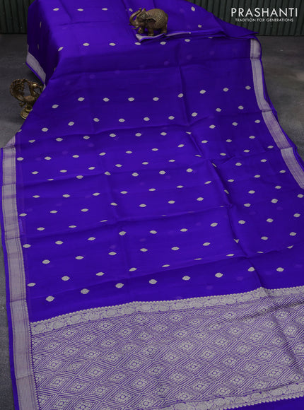 Banarasi organza silk saree royal blue with woven buttas and banarasi style border