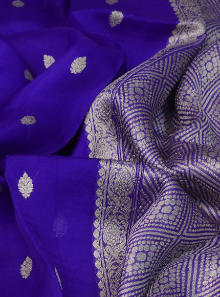 Banarasi organza silk saree royal blue with woven buttas and banarasi style border