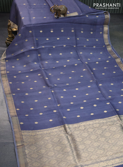 Banarasi organza silk saree grey with zari woven buttas and zari woven border