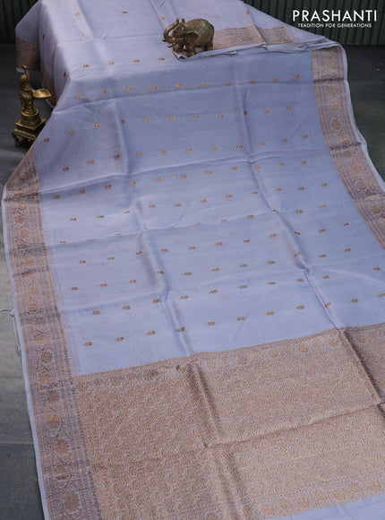 Banarasi organza silk saree grey with woven buttas and banarasi style border