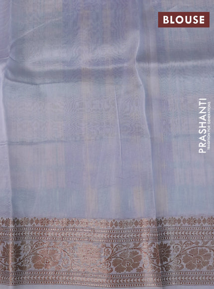 Banarasi organza silk saree grey with woven buttas and banarasi style border