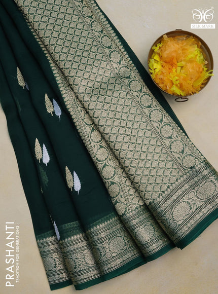 Banarasi organza silk saree dark green with thread & zari woven buttas and banarasi style border