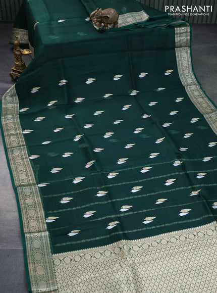 Banarasi organza silk saree dark green with thread & zari woven buttas and banarasi style border