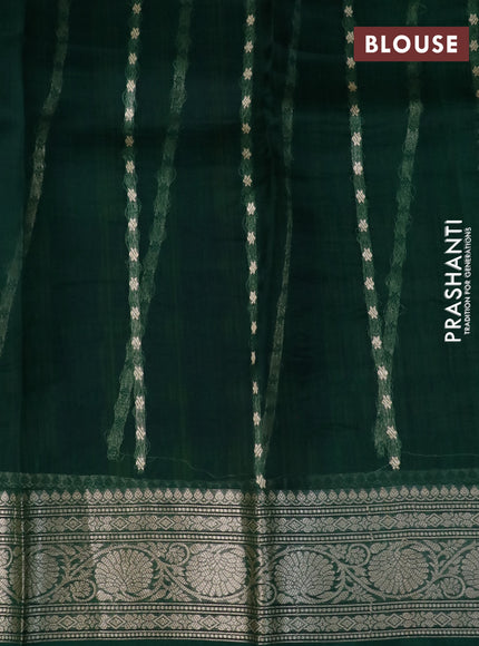 Banarasi organza silk saree dark green with thread & zari woven buttas and banarasi style border