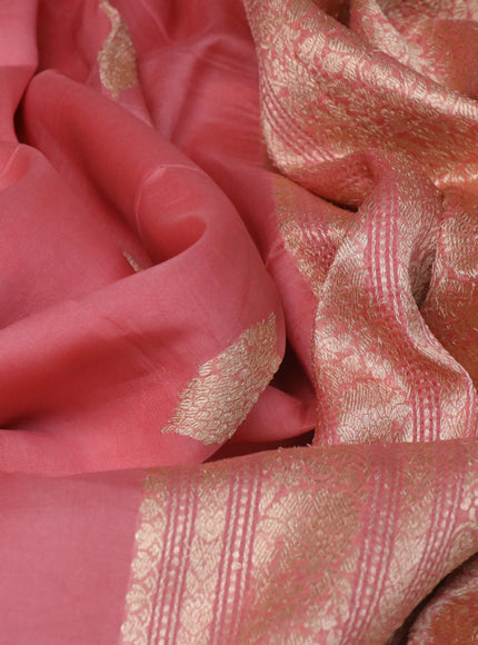 Banarasi organza silk saree peach pink with thread & zari woven buttas and woven border