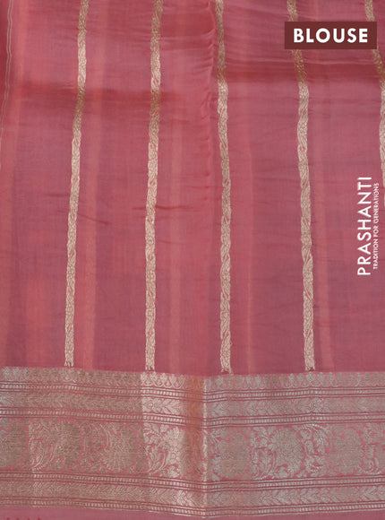 Banarasi organza silk saree peach pink with thread & zari woven buttas and woven border