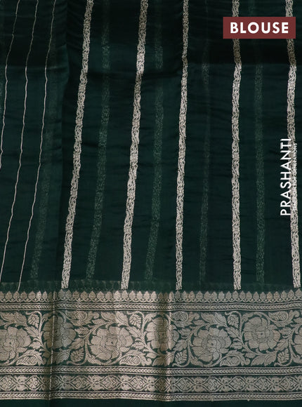 Banarasi organza silk saree dark green with thread & zari woven buttas and woven border