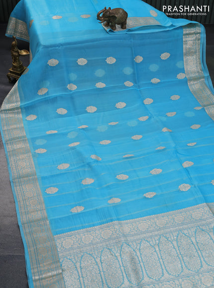 Banarasi organza silk saree light blue with thread & zari woven buttas and woven border