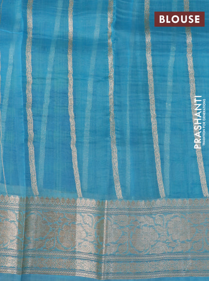 Banarasi organza silk saree light blue with thread & zari woven buttas and woven border