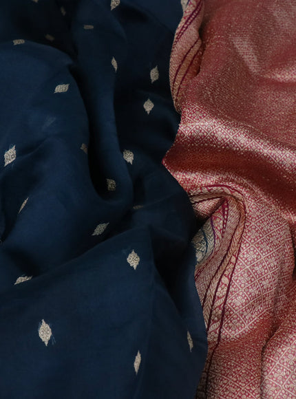 Banarasi organza silk saree peacock blue and pink with thread & zari woven buttas and woven border