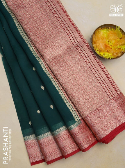 Banarasi organza silk saree green and red with thread & zari woven buttas and woven border