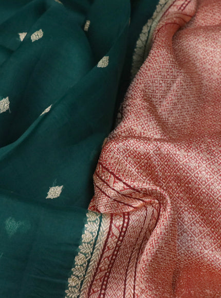 Banarasi organza silk saree green and red with thread & zari woven buttas and woven border