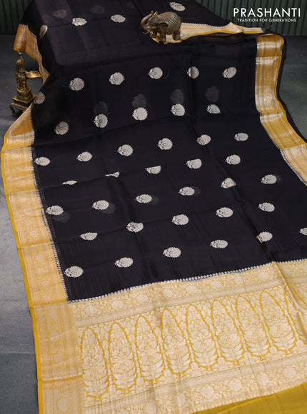 Banarasi organza silk saree black and yellow with thread & zari woven buttas and woven border