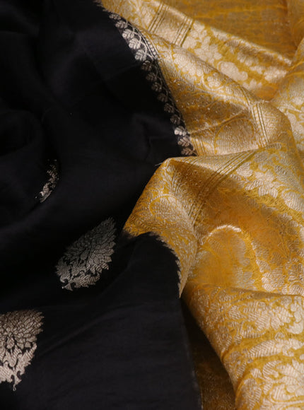 Banarasi organza silk saree black and yellow with thread & zari woven buttas and woven border