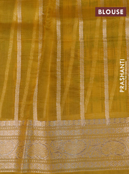 Banarasi organza silk saree black and yellow with thread & zari woven buttas and woven border