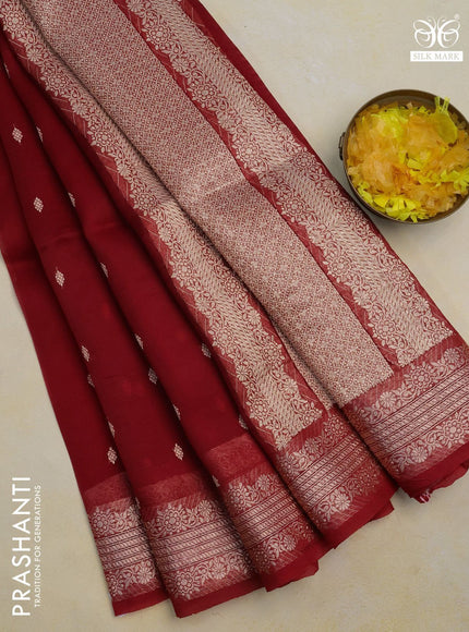 Banarasi organza silk saree red with allover thread & zari woven buttas and woven border