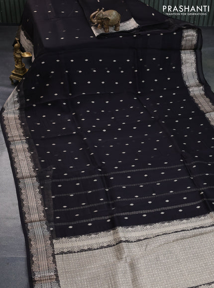 Banarasi organza silk saree black with allover thread & zari woven buttas and woven border