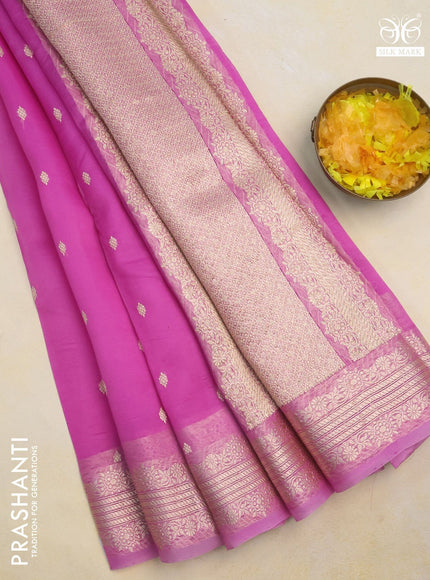 Banarasi organza silk saree light pink with allover thread & zari woven buttas and woven border