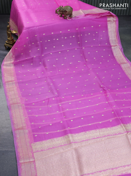 Banarasi organza silk saree light pink with allover thread & zari woven buttas and woven border