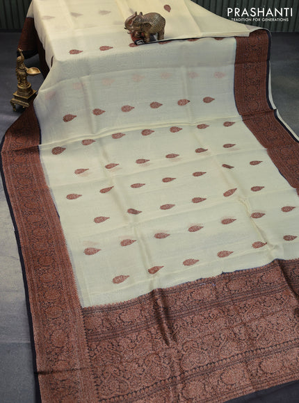 Banarasi organza silk saree cream and black with woven buttas and banarasi style border