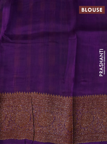 Banarasi organza silk saree teal green shade and purple with woven buttas and banarasi style border