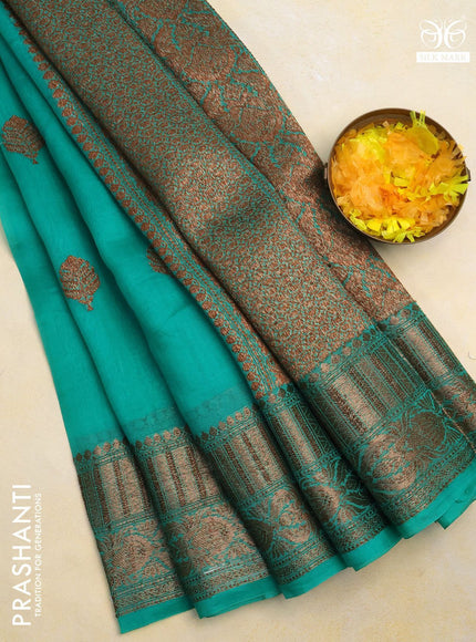 Banarasi organza silk saree teal green with woven buttas and banarasi style border