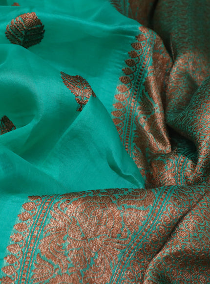 Banarasi organza silk saree teal green with woven buttas and banarasi style border