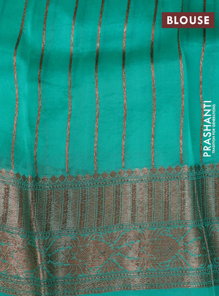 Banarasi organza silk saree teal green with woven buttas and banarasi style border