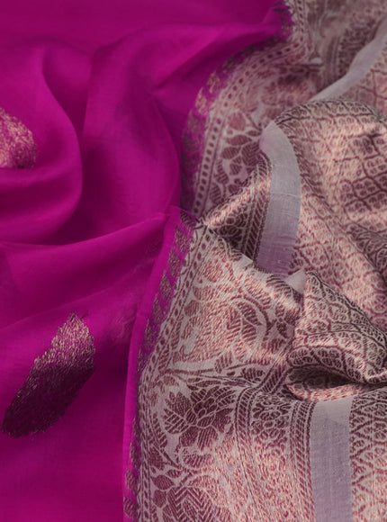 Banarasi organza silk saree pink and beige with woven buttas and banarasi style border