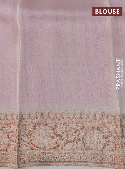 Banarasi organza silk saree pink and beige with woven buttas and banarasi style border