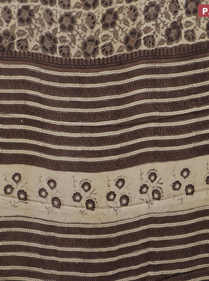 Modal silk saree cream and brown with allover kalamkari prints and printed border