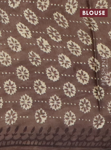 Modal silk saree cream and brown with allover kalamkari prints and printed border