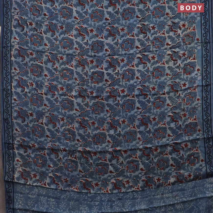 Modal silk saree bluish grey with allover kalamkari prints and printed border