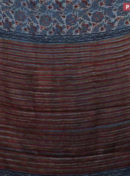 Modal silk saree bluish grey with allover kalamkari prints and printed border