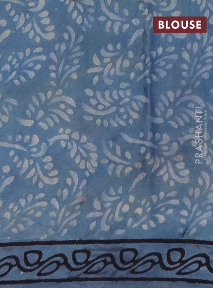 Modal silk saree bluish grey with allover kalamkari prints and printed border