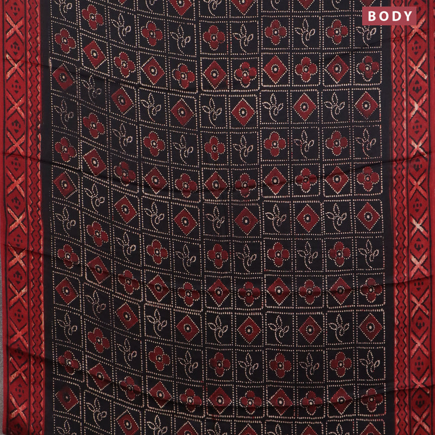 Modal silk saree black and maroon with allover prints and printed border