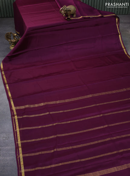 Pure mysore silk saree deep purple with plain body and small zari woven border