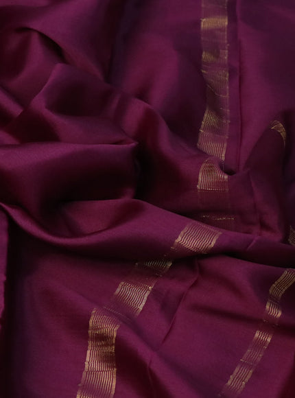 Pure mysore silk saree deep purple with plain body and small zari woven border