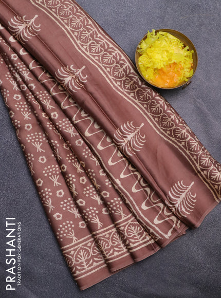 Modal silk saree brown with allover prints and printed border