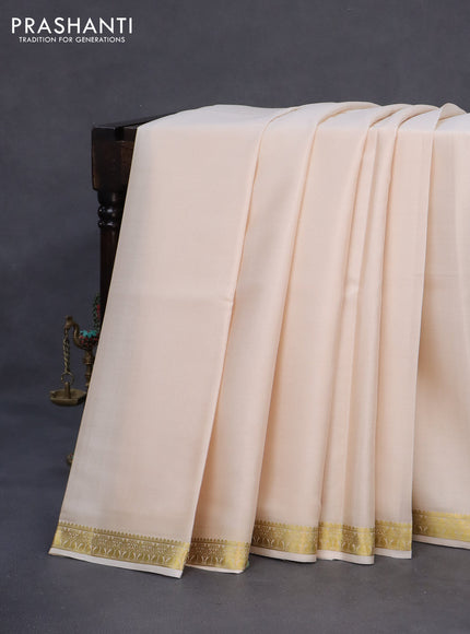 Pure mysore silk saree cream with plain body and zari woven border