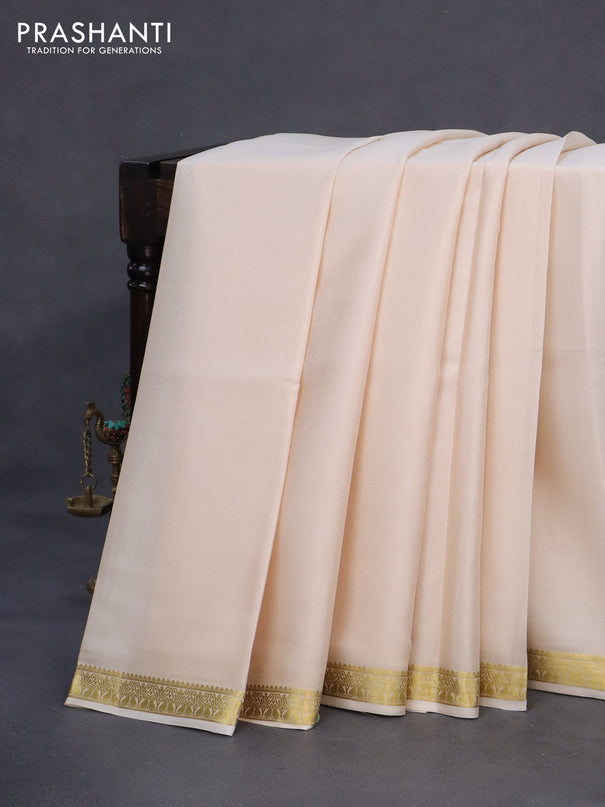 Pure mysore silk saree cream with plain body and zari woven border