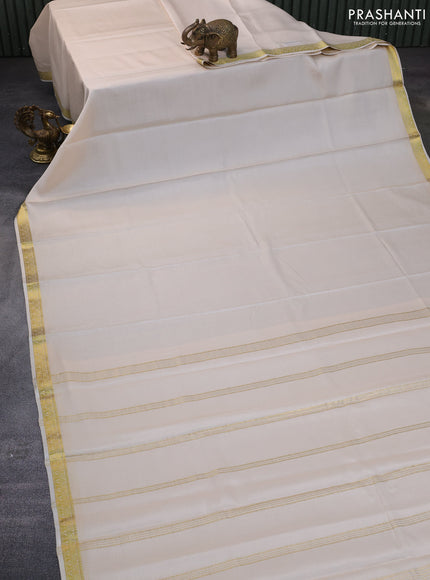 Pure mysore silk saree cream with plain body and zari woven border