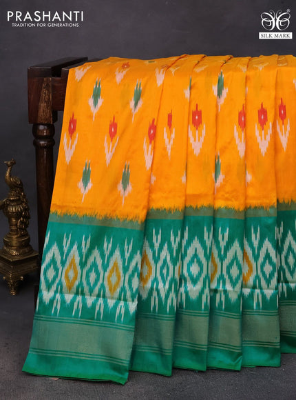 Pochampally silk saree mango yellow and green with ikat butta weaves and ikat style zari woven border