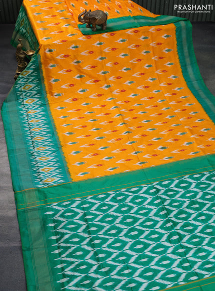 Pochampally silk saree mango yellow and green with ikat butta weaves and ikat style zari woven border