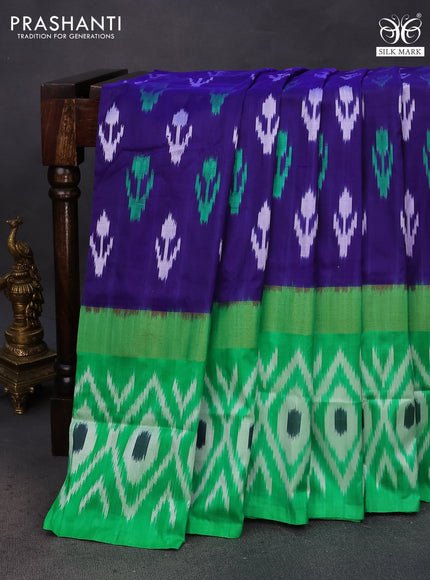 Pochampally silk saree blue and light green with ikat butta weaves and zari woven ikat style border