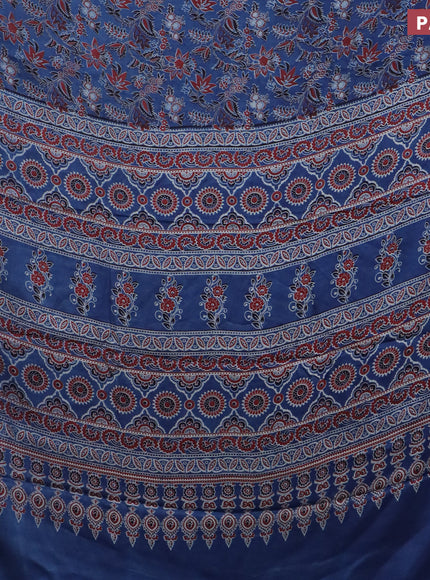 Modal silk saree blue and black with allover kalamkari prints and printed border