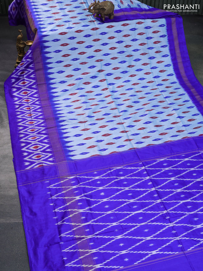 Pochampally silk saree pastel blue and royal blue with ikat butta weaves and zari woven ikat style border